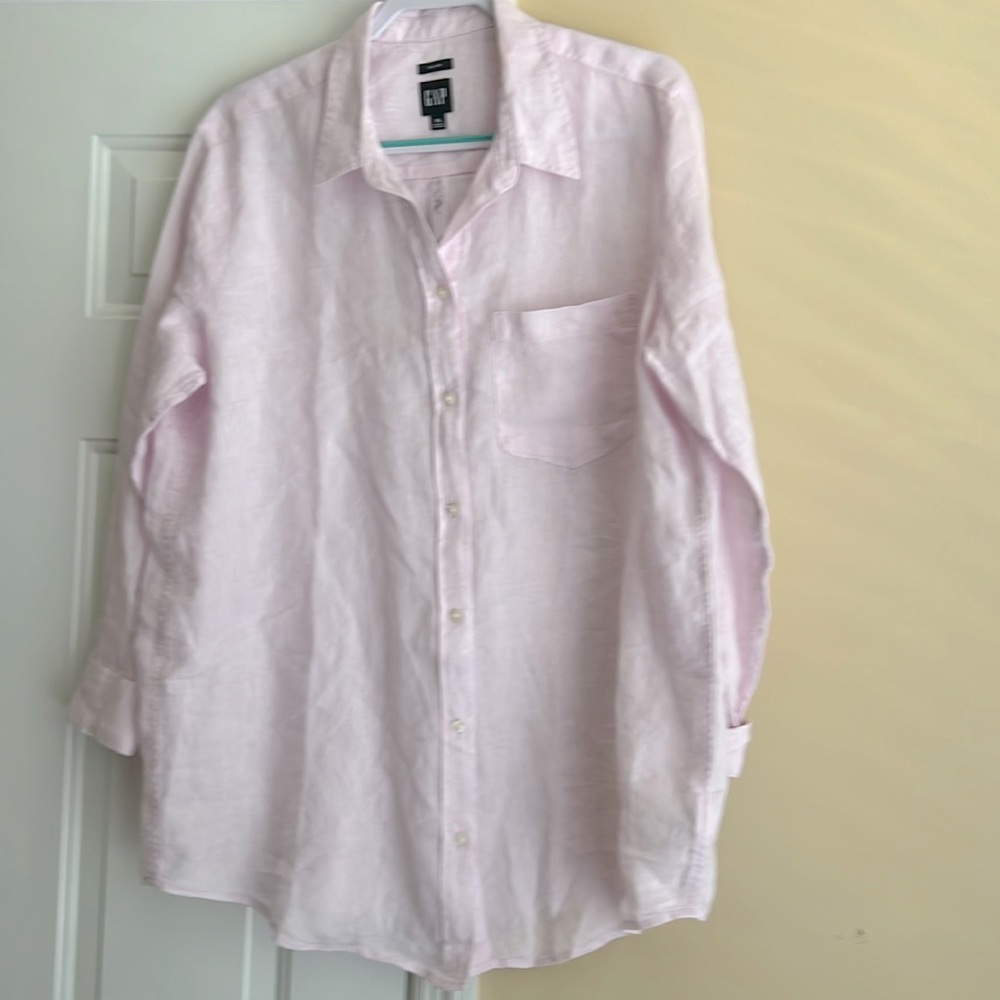 🔥NWT🔥GAP LINEN BUTTON DOWN LONG SLEEVE ONE FRONT PICKET PINK SIZE XL